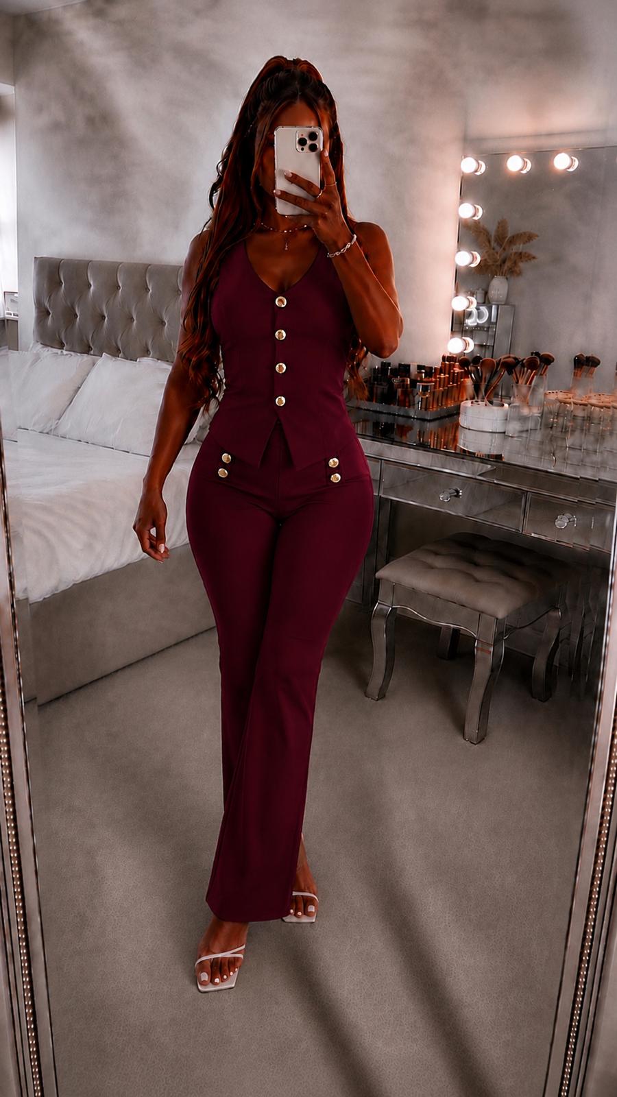 Button Waistcoat Top & Wide Leg Trouser Set