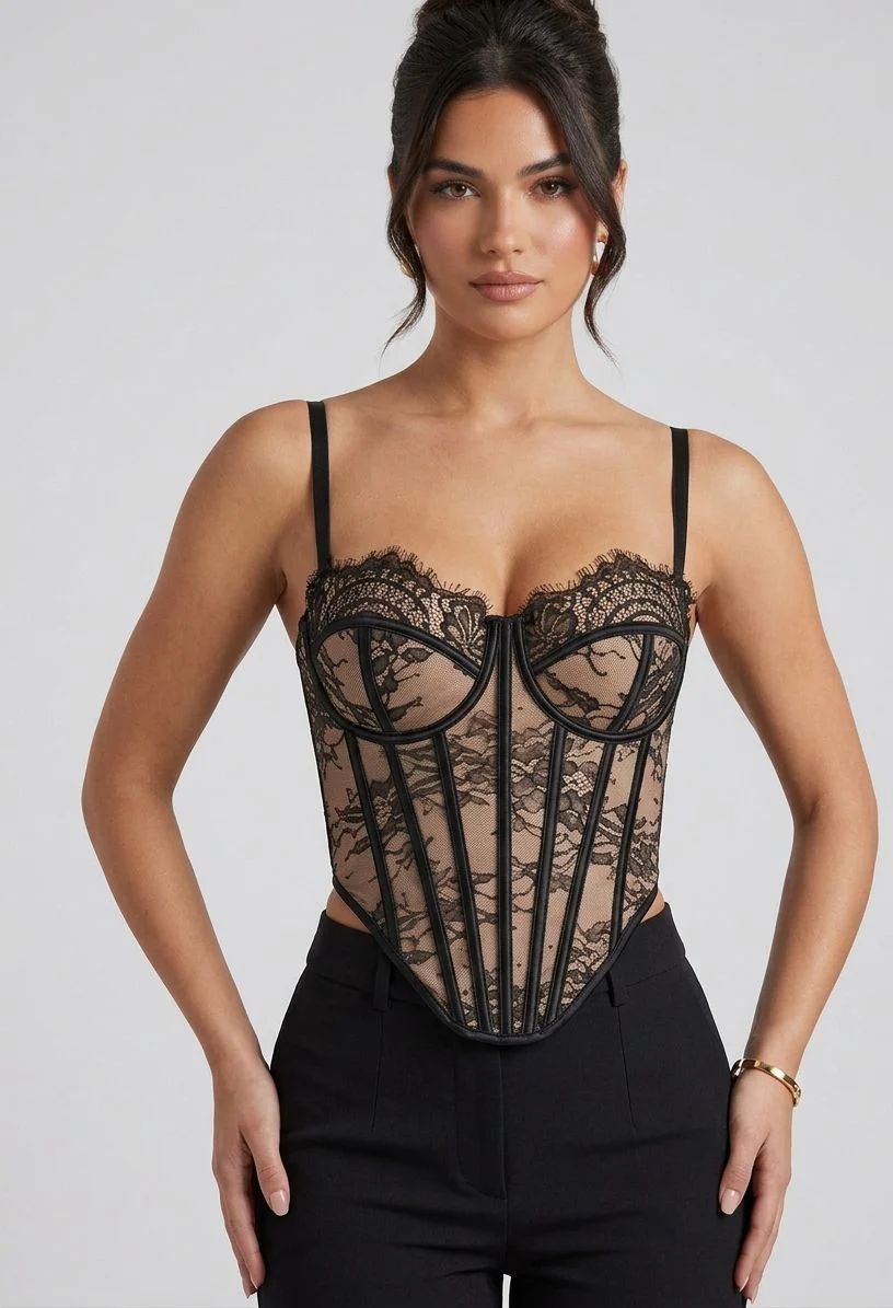 Adjustable Straps Mesh Corset Bustier Top
