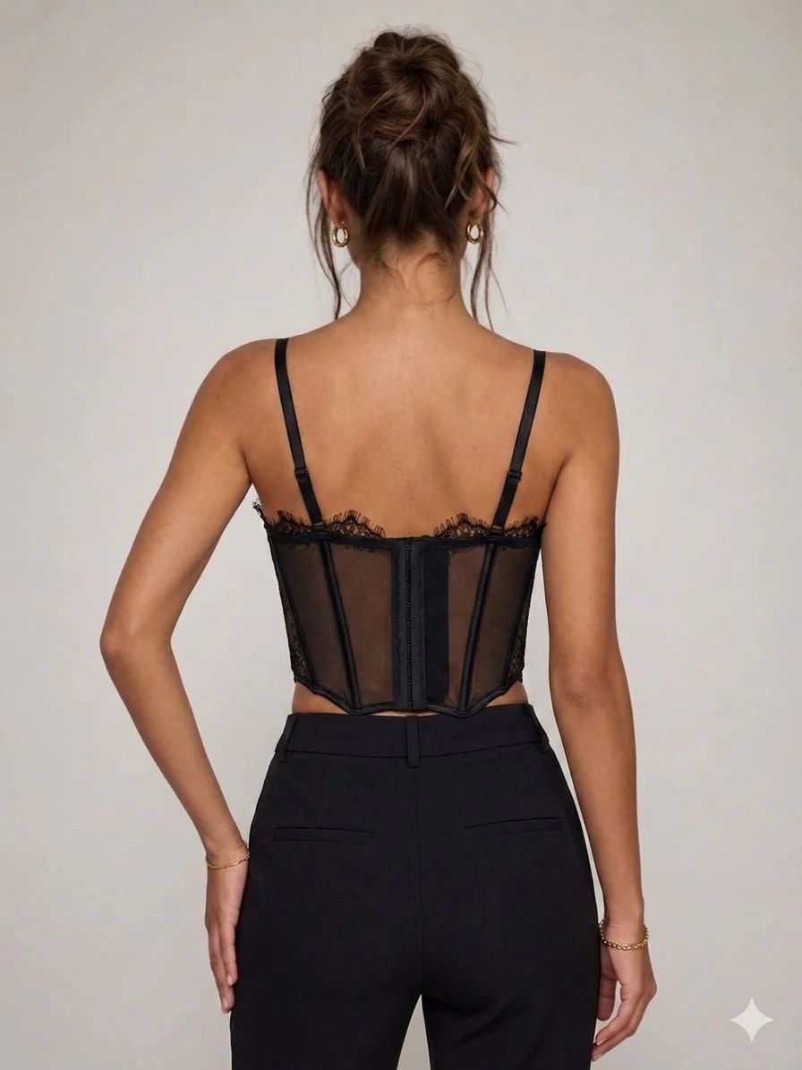 Adjustable Straps Mesh Corset Bustier Top