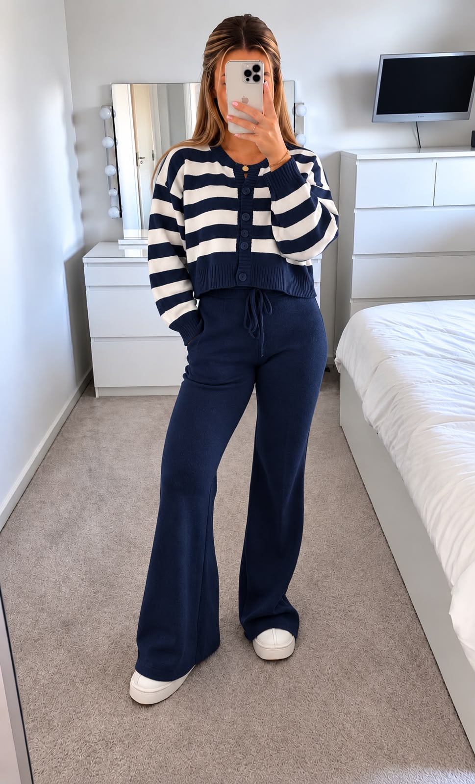 Striped Knit Cardigan & Wide Leg Trouser Co-Ord Set
