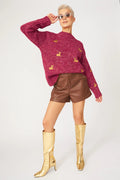 Pink Glitter Christmas Jumper with Deer Embroidery