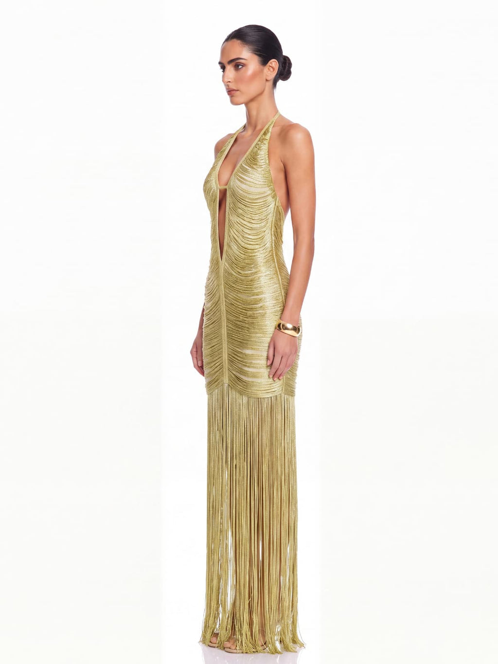 Rethix Plunge Neck Fringe Maxi Dress