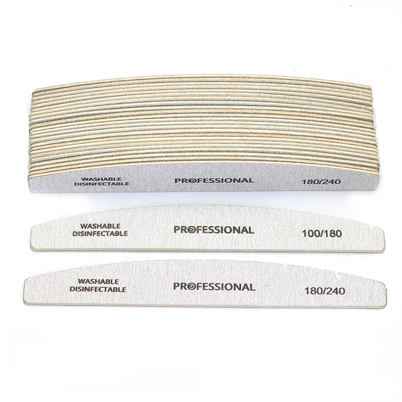 10pcs/Lot Wooden Nail Files Professional 100 180 240 Emery Board Manicure Buffer Grey Boat Double-sided Wooden Pedicure Buffers