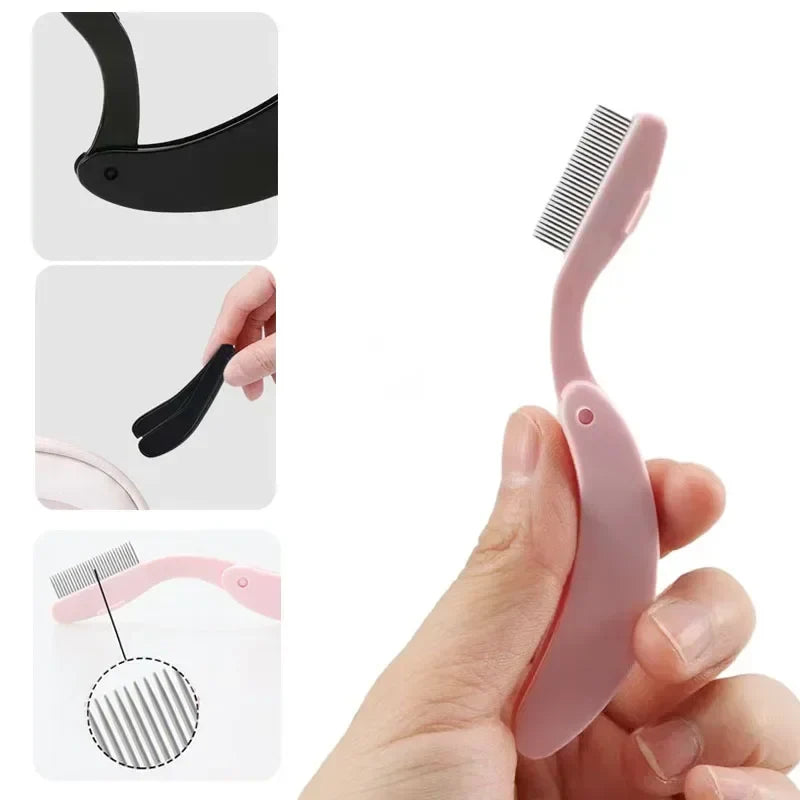 Foldable Ultra-fine Stainless Steel Eyelash Brush Lash Separator Eyebrow Eyelashes Extension Comb Eyelash Curler Makeup Tools