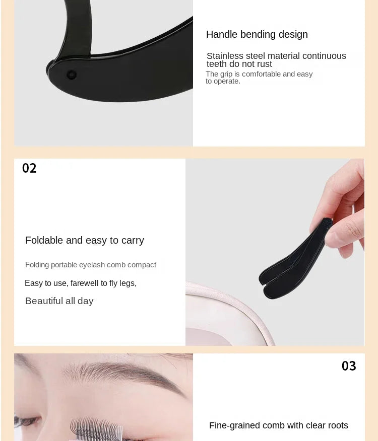 Foldable Ultra-fine Stainless Steel Eyelash Brush Lash Separator Eyebrow Eyelashes Extension Comb Eyelash Curler Makeup Tools