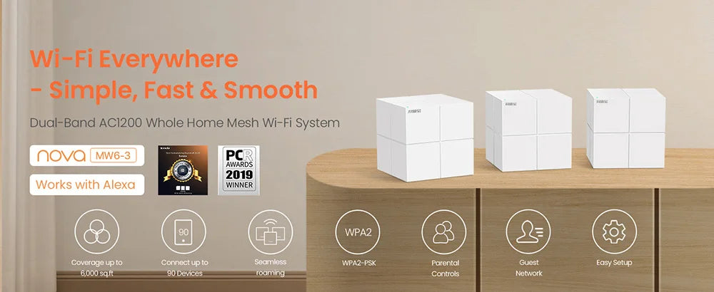 Tenda Nova Mesh WiFi System (MW3)-Up to 2000 sq.ft Whole Home Coverage Replaces Wi-Fi Router Extender Single Easy Step via APP