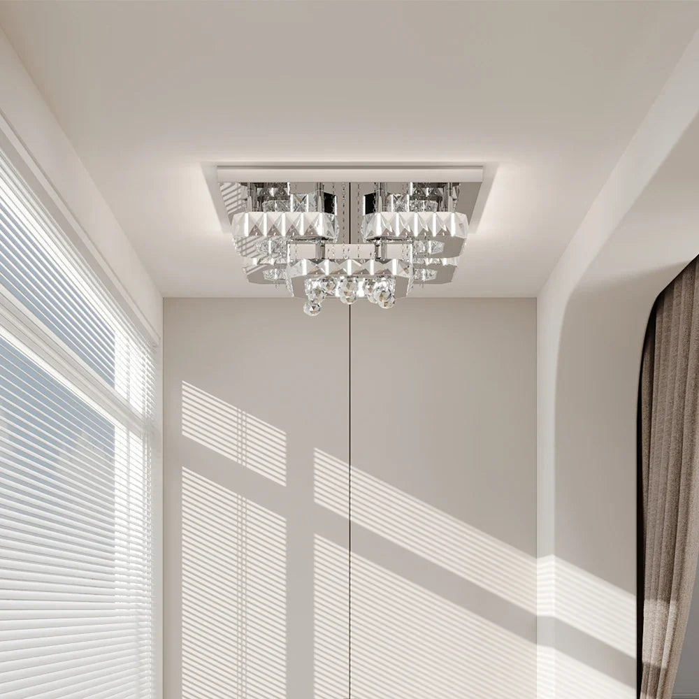 KOMORE Modern Fancy Crystal LED Flush Mount Ceiling Light Fixture, 68 W Cool White / Stepless Dimming for Office, Living Room