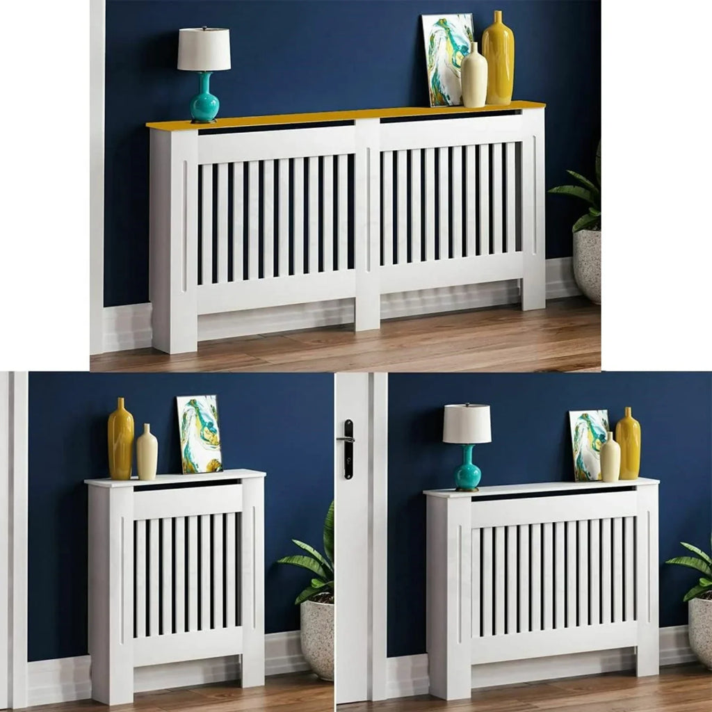BRIEFNESS Radiator cover Wooden wall-mounted White painted MDF cupboard heater cover Modern heating cover Barbecue cabinet shelf