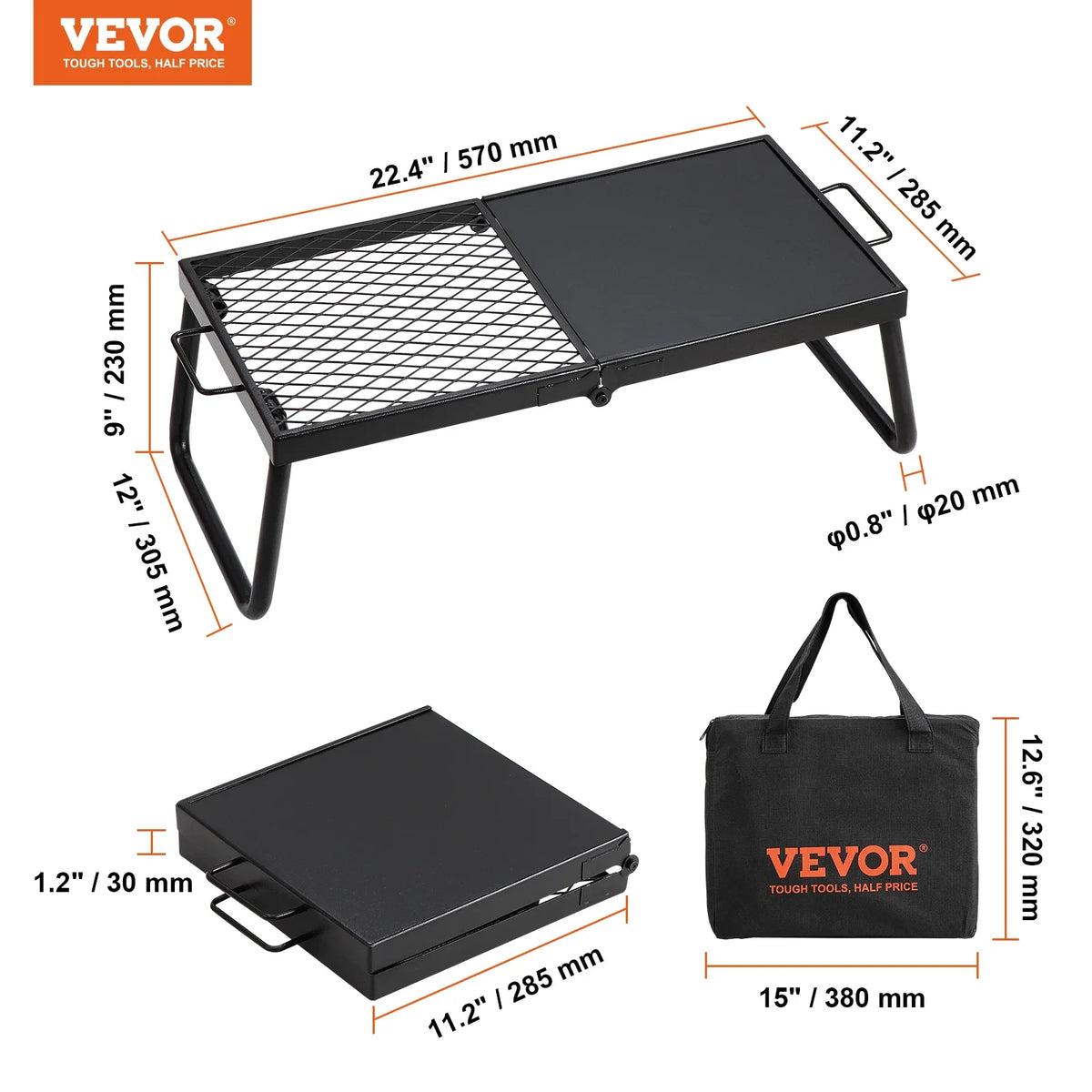 VEVOR 18/24in Barbecue Charcoal Grill Outdoor Home Appliance for Outdoor Cooking Camping Picnics Beach