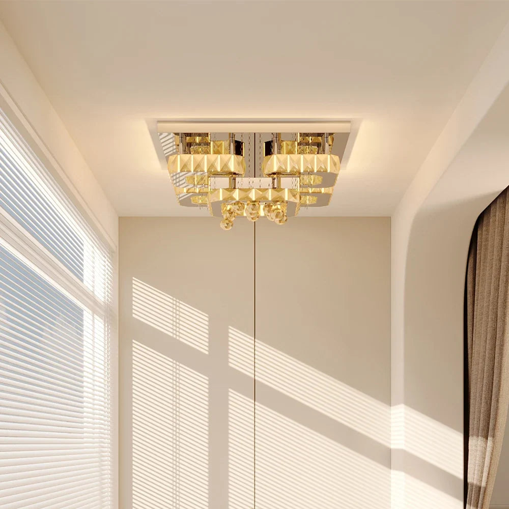 KOMORE Modern Fancy Crystal LED Flush Mount Ceiling Light Fixture, 68 W Cool White / Stepless Dimming for Office, Living Room