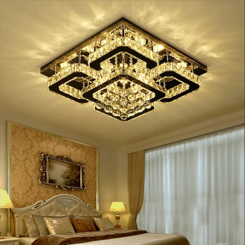 KOMORE Modern Fancy Crystal LED Flush Mount Ceiling Light Fixture, 68 W Cool White / Stepless Dimming for Office, Living Room