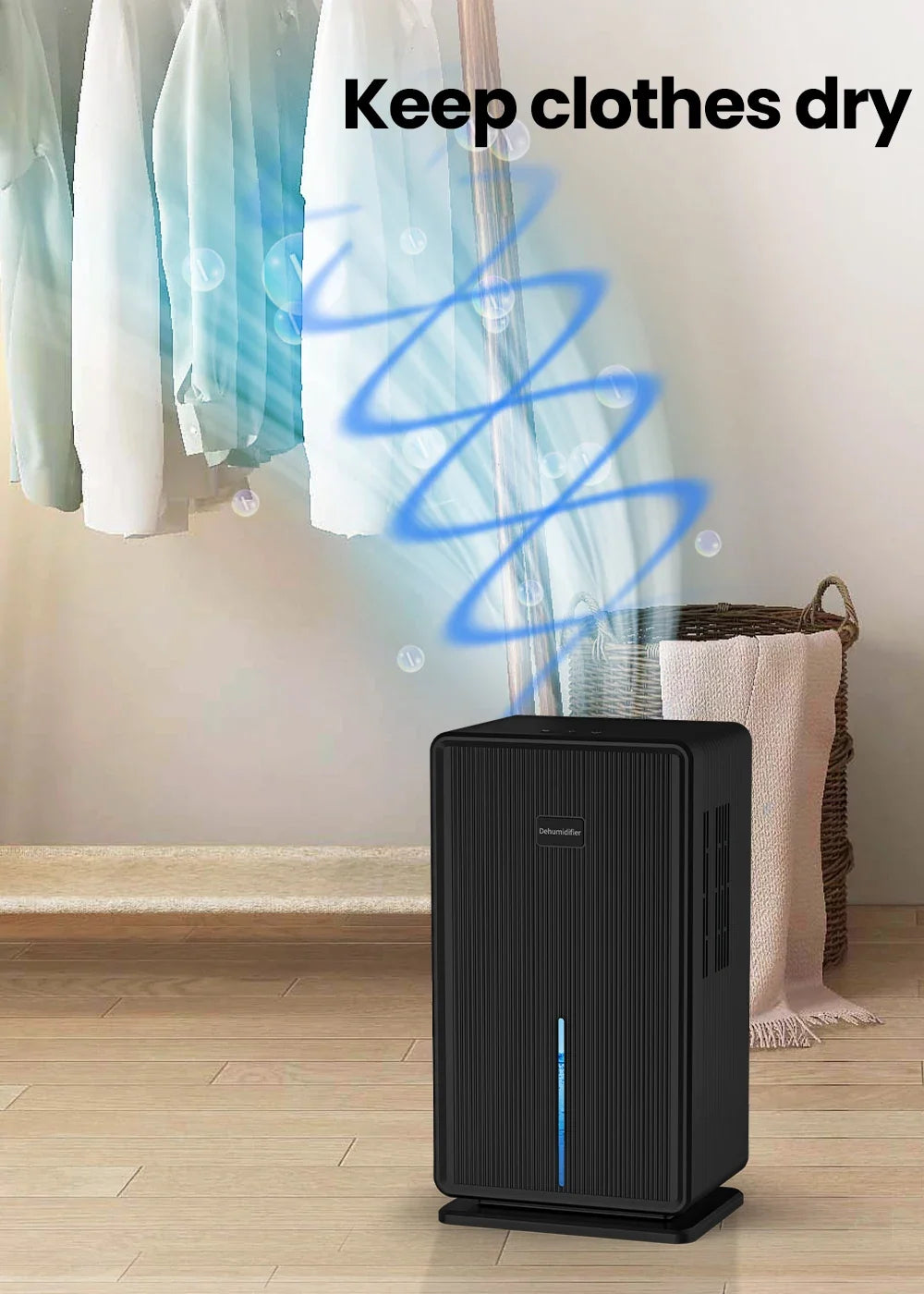 Home Dehumidifier, 750 sq. ft. bathroom dehumidifier, 100 oz dehumidifier, 7 colors night light, auto shut off, sleep mode
