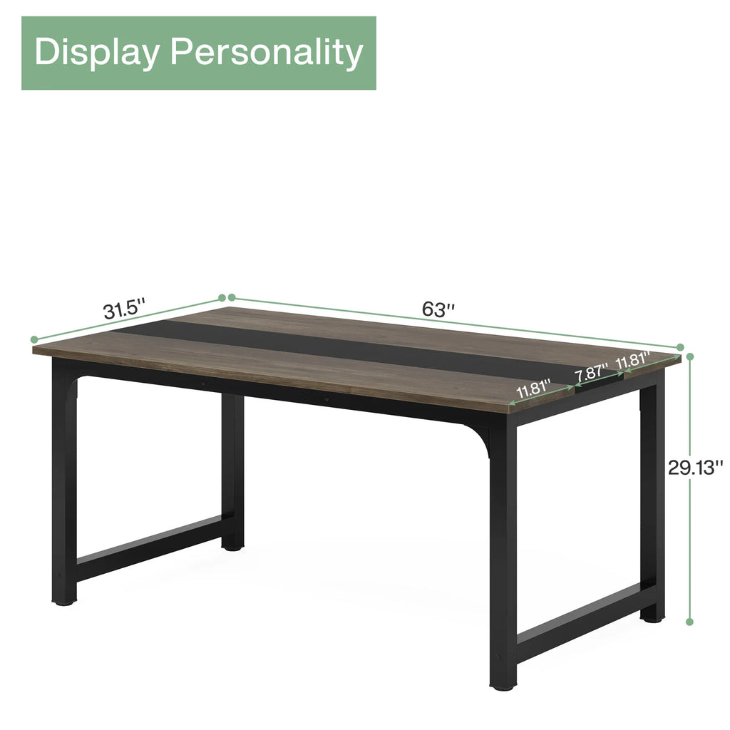 Tribesigns 63"x31.5" Dining Table, Industrial Kitchen Table for 6-8 Person, Rectangular Dinner Table for Dining Room Kitchen