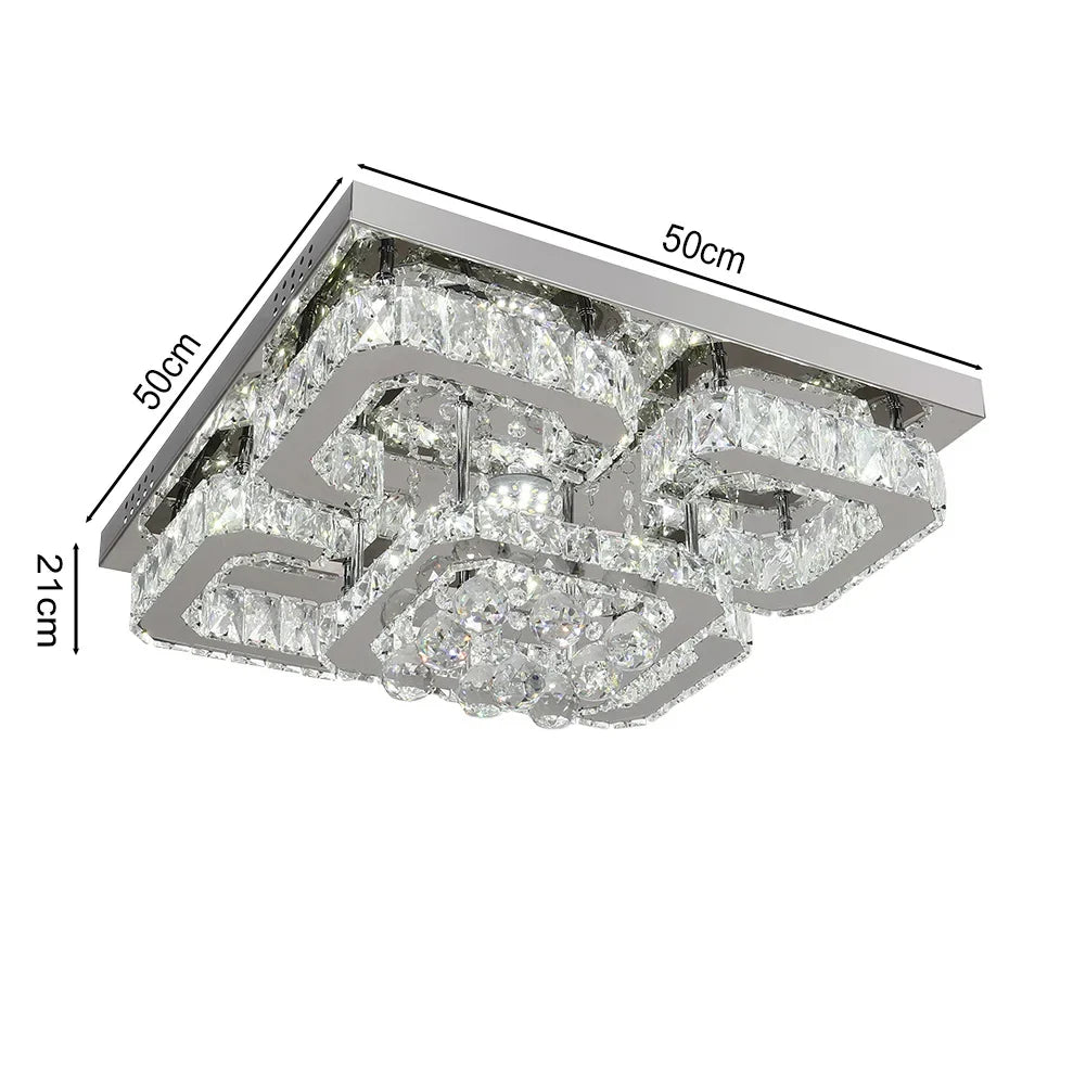 KOMORE Modern Fancy Crystal LED Flush Mount Ceiling Light Fixture, 68 W Cool White / Stepless Dimming for Office, Living Room