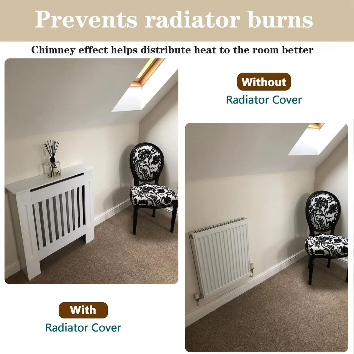 BRIEFNESS Radiator cover Wooden wall-mounted White painted MDF cupboard heater cover Modern heating cover Barbecue cabinet shelf
