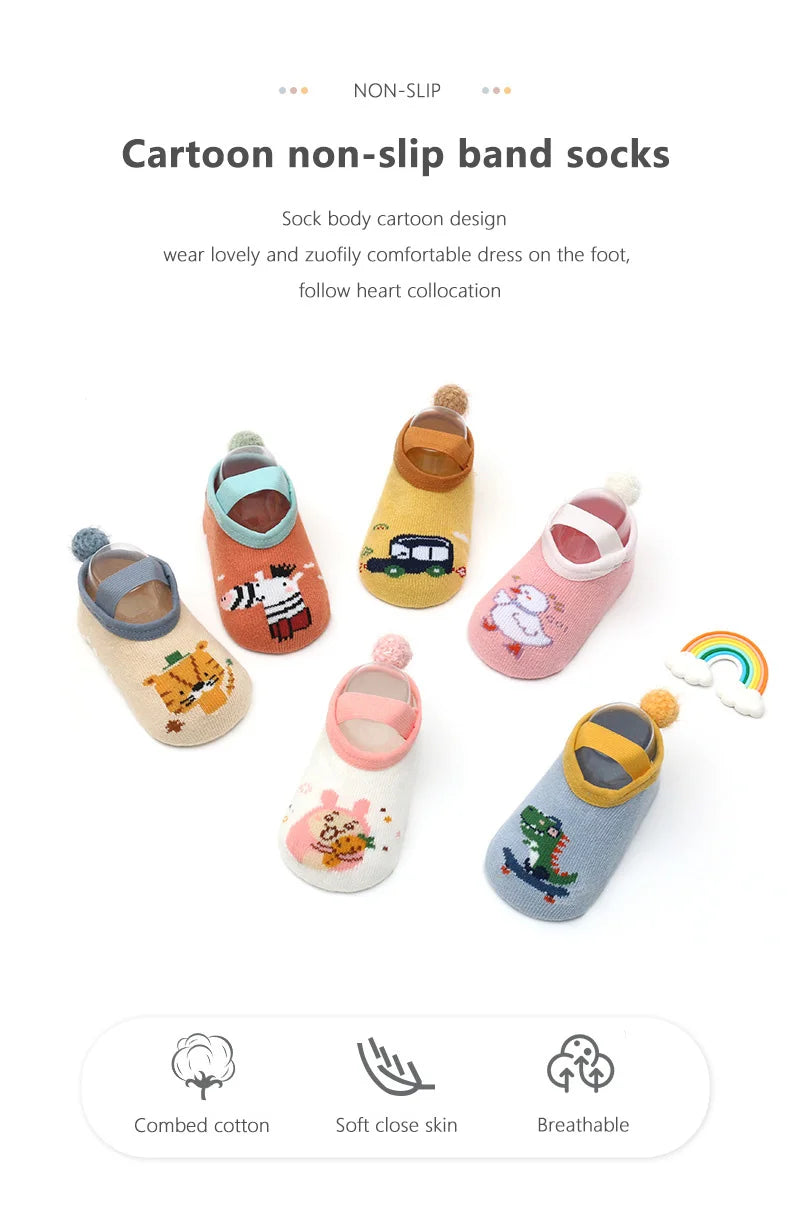 Spring Anti Slip Baby Socks Toddler Kids Floor Socks with Rubber Soles Autumn Newborn Baby Boy Girl Cartoon Cute Ball Warm Socks