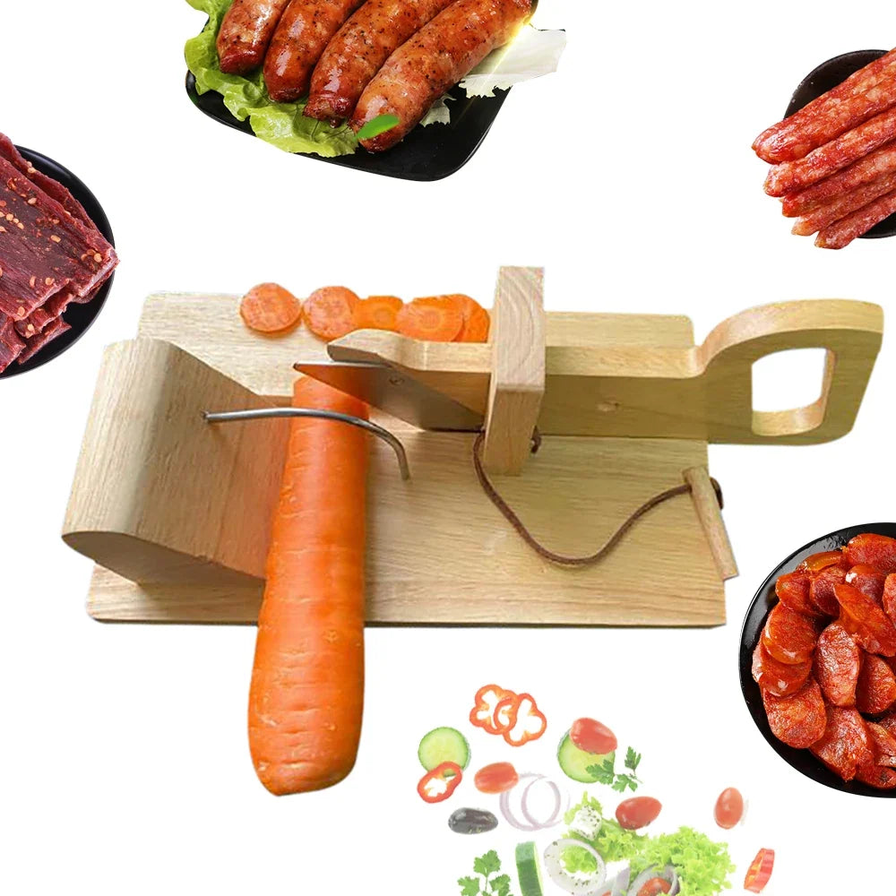 Sturdy Wood Sausage Cutting Machine With Stainless Steel Blade Sausage Slicer