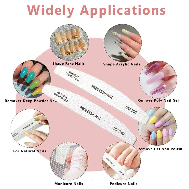 10pcs/Lot Wooden Nail Files Professional 100 180 240 Emery Board Manicure Buffer Grey Boat Double-sided Wooden Pedicure Buffers