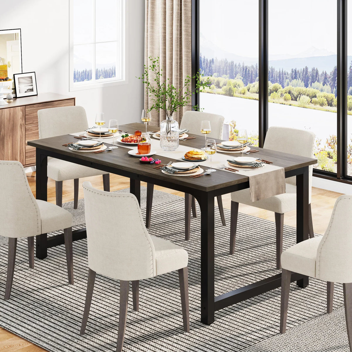 Tribesigns 63"x31.5" Dining Table, Industrial Kitchen Table for 6-8 Person, Rectangular Dinner Table for Dining Room Kitchen