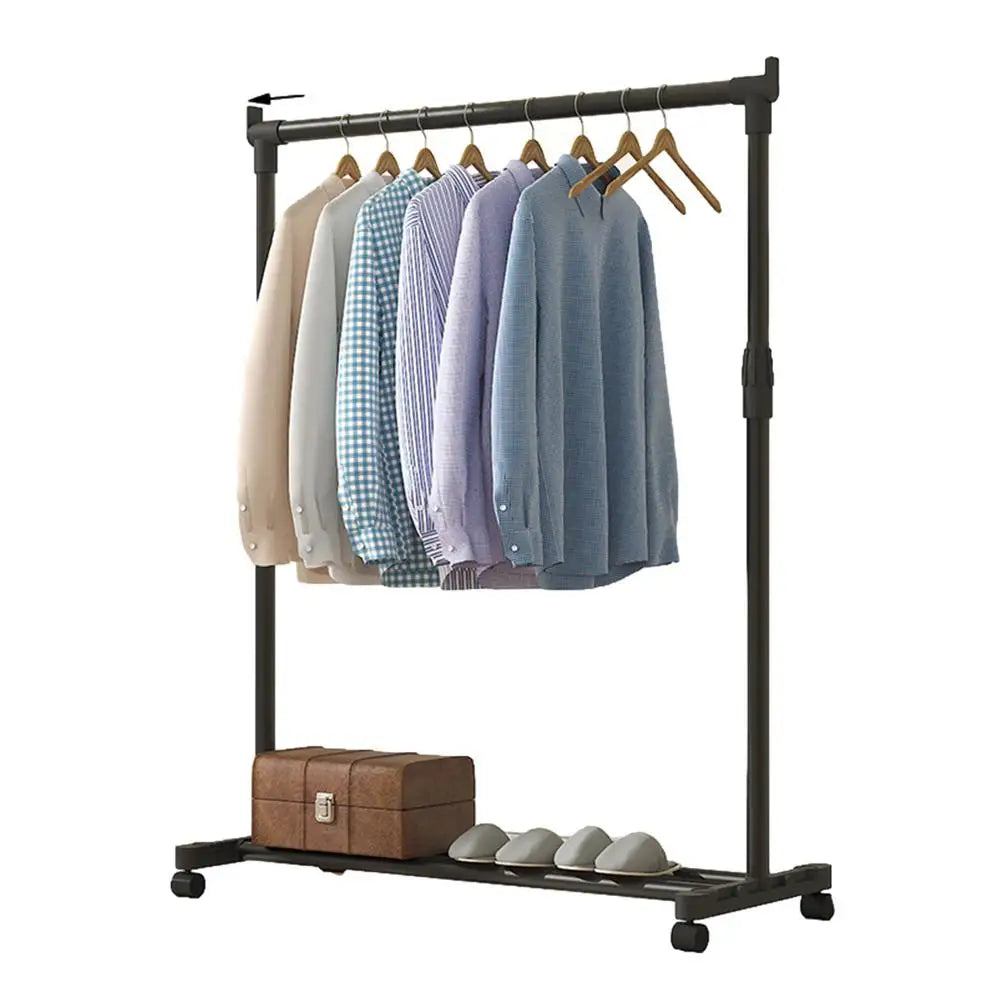 Clothes Rack With Wheels Metal Telescopic Adjustable Laundry Shop Living Room Bedroom Garment Rack Heavy-duty Standing Hanger
