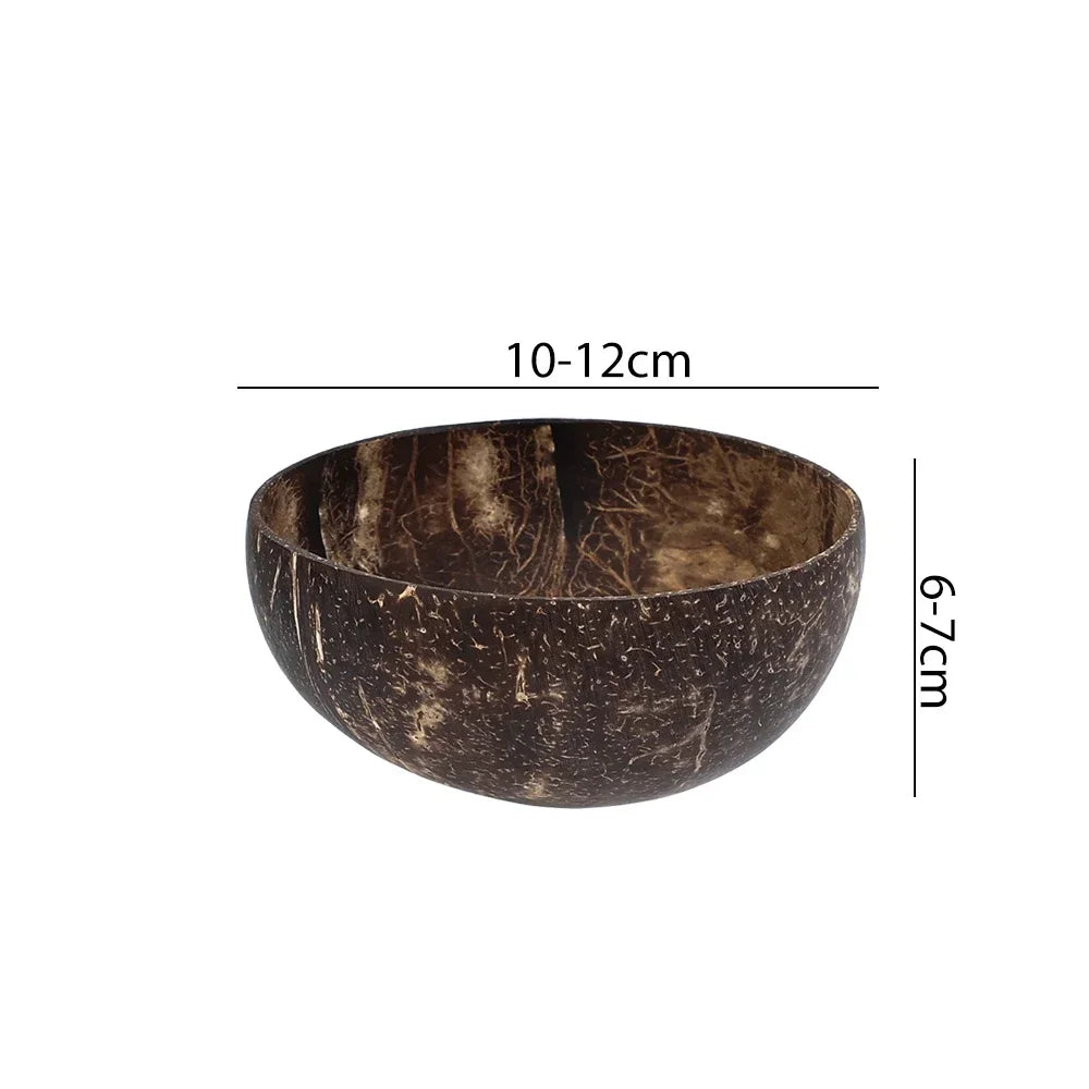 Natural Coconut Bowls And Wooden Spoon Sets Reusable Coconut Shell Bowls For Dessert Yogurt Fruit Salad Kitchen Tableware