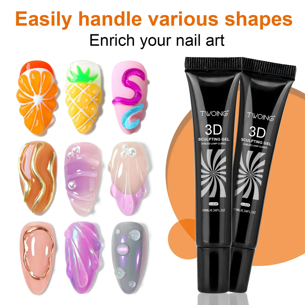 3pcs 3D Nail Art Gel - DIY Designs,Waterproof Sculpting gel，Waterproof Nail Art Design Gel for Intricate Carvings & Shapes 10ml
