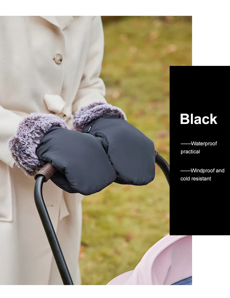 Stroller Gloves 1 Pair Winter Windproof Warm Cute Bear Brown Style Universal Prams Gloves Waterproof Baby Stroller Accessories