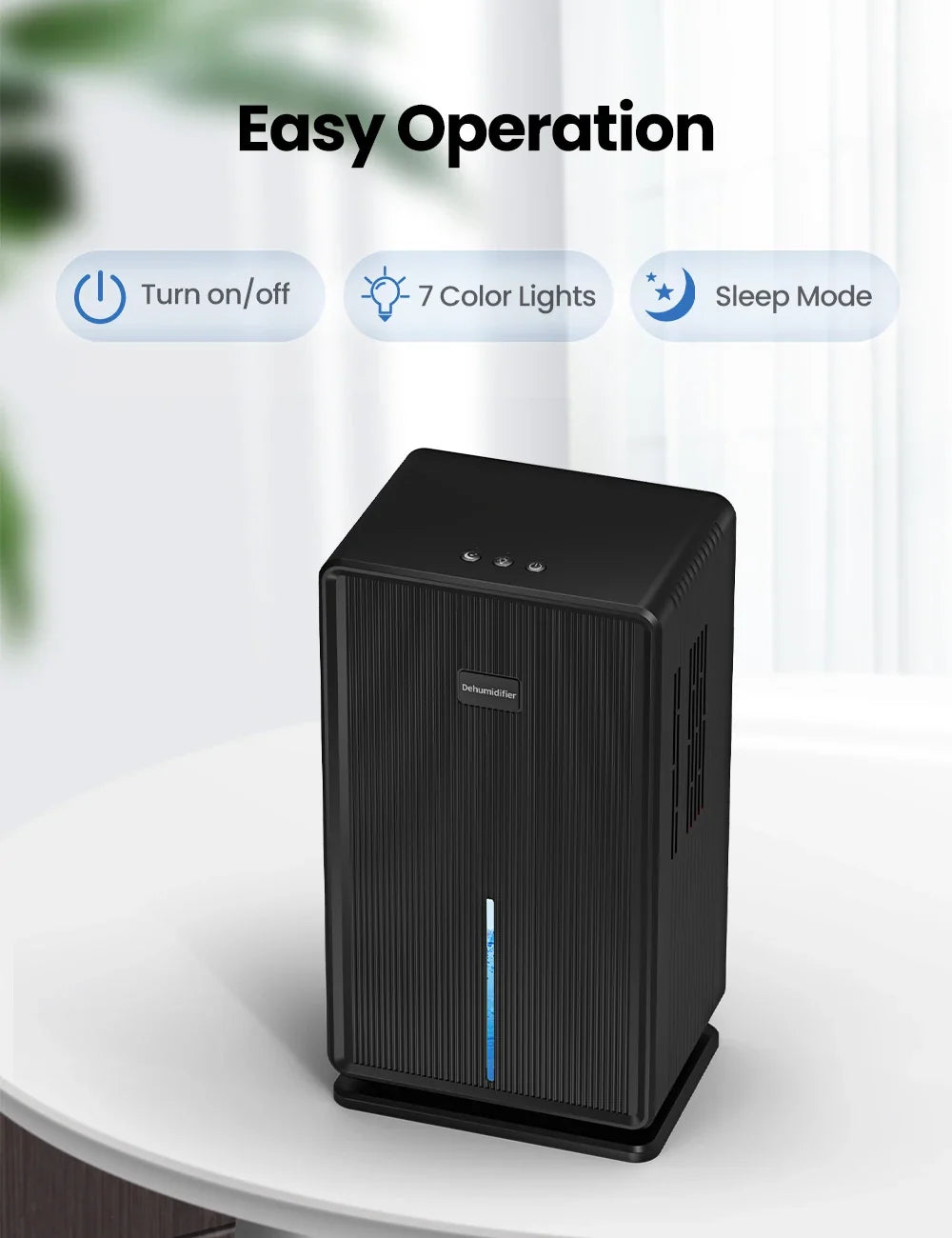 Home Dehumidifier, 750 sq. ft. bathroom dehumidifier, 100 oz dehumidifier, 7 colors night light, auto shut off, sleep mode