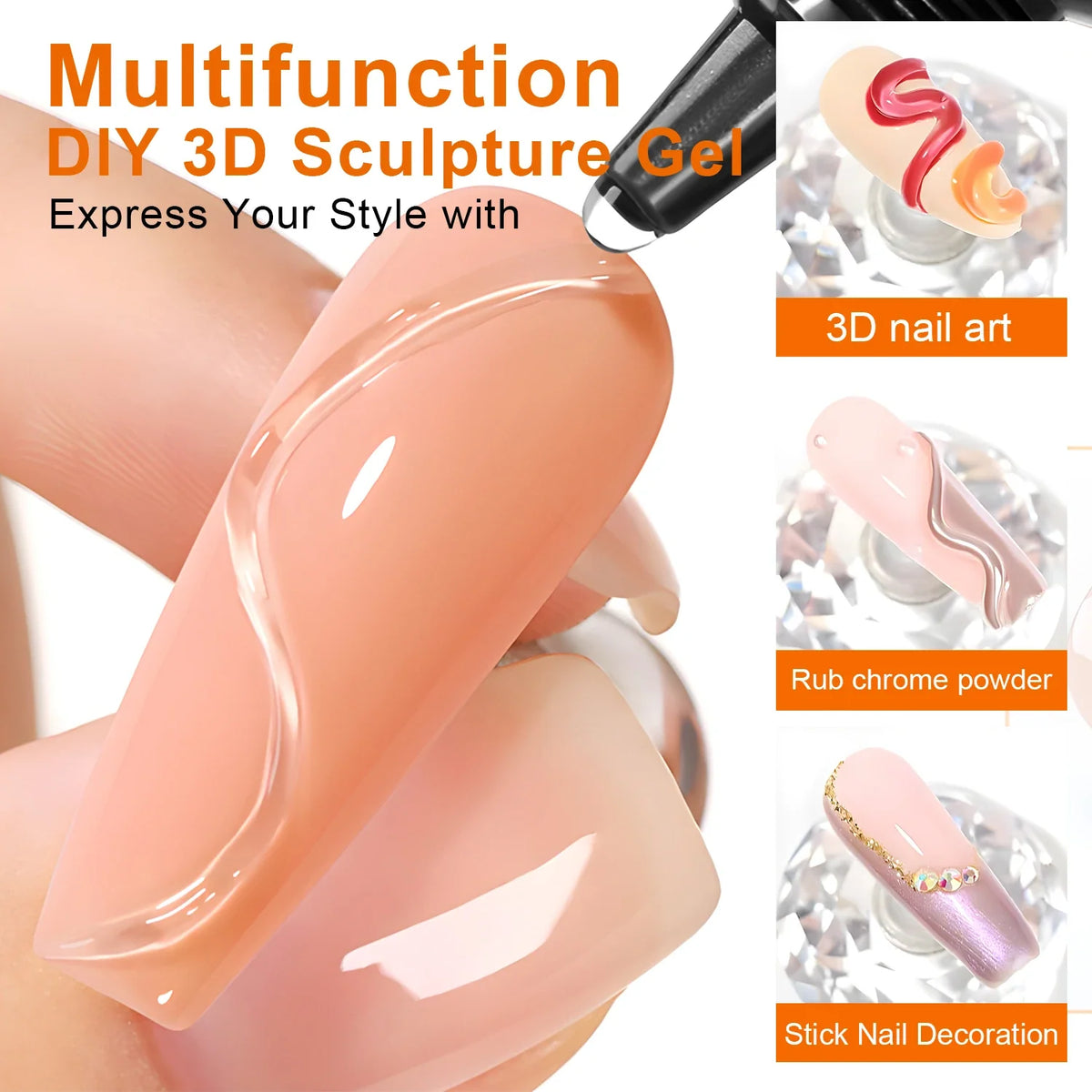 3pcs 3D Nail Art Gel - DIY Designs,Waterproof Sculpting gel，Waterproof Nail Art Design Gel for Intricate Carvings & Shapes 10ml