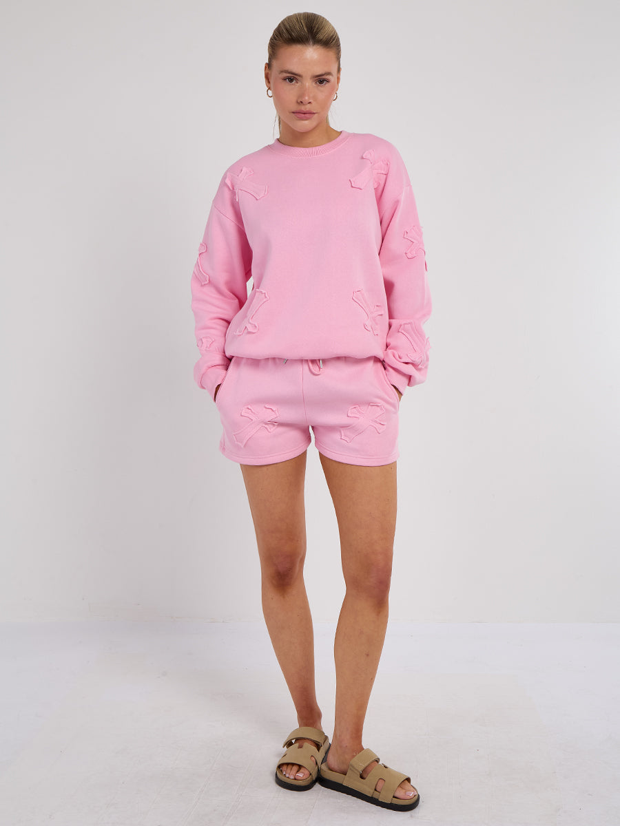 Crucifix Embroidered Sweatshirt & Shorts Fleece Co-ord