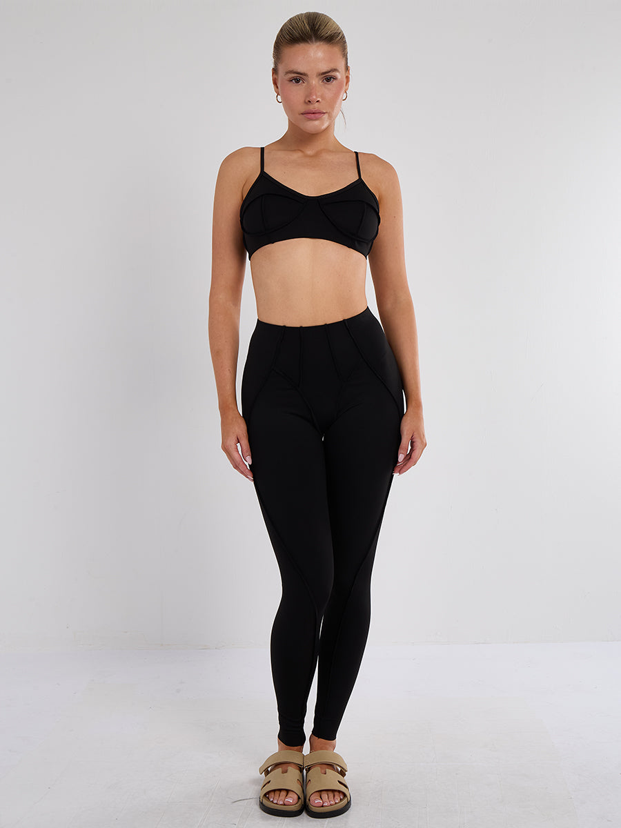 Seam Detail Bralet and Leggings Gym Set