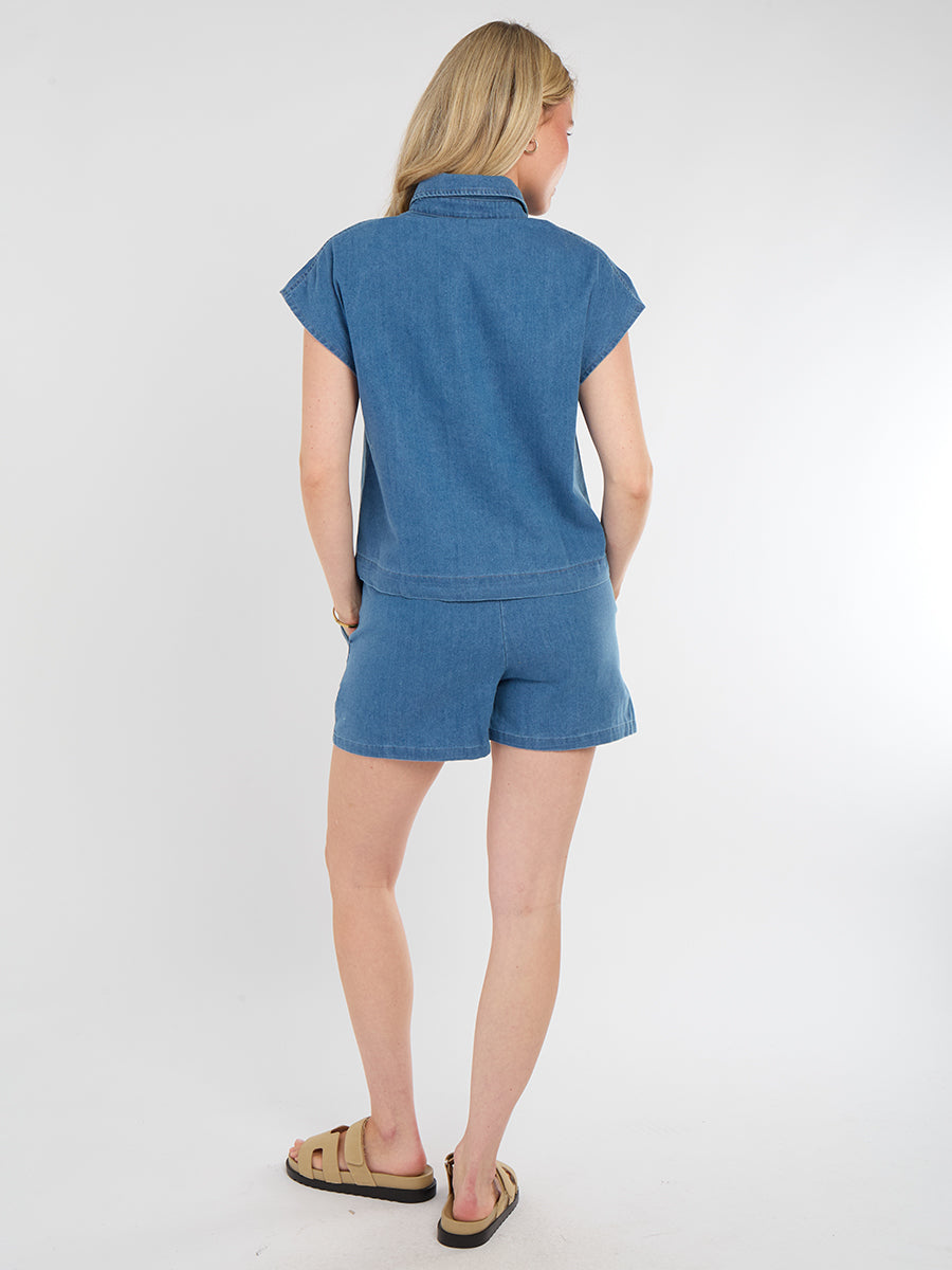 Chambray Button Through Sleeveless Top and Shorts Co-ord