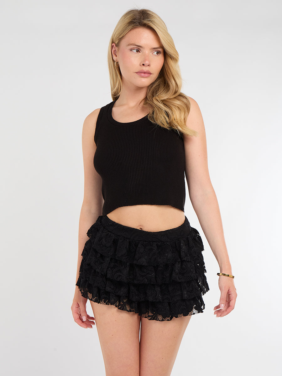Lace Detail Slinky & Frill Mini Skort