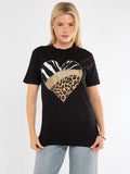 Half Leopard Heart Graphic Printed T-Shirt
