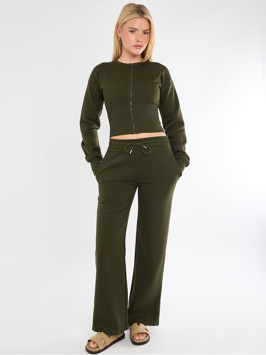 Cropped Zip Up Sweatshirt & Wide Leg Trouser Tracksuit