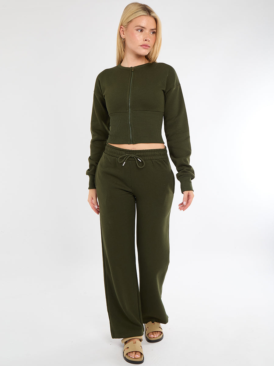 Cropped Zip Up Sweatshirt & Wide Leg Trouser Tracksuit