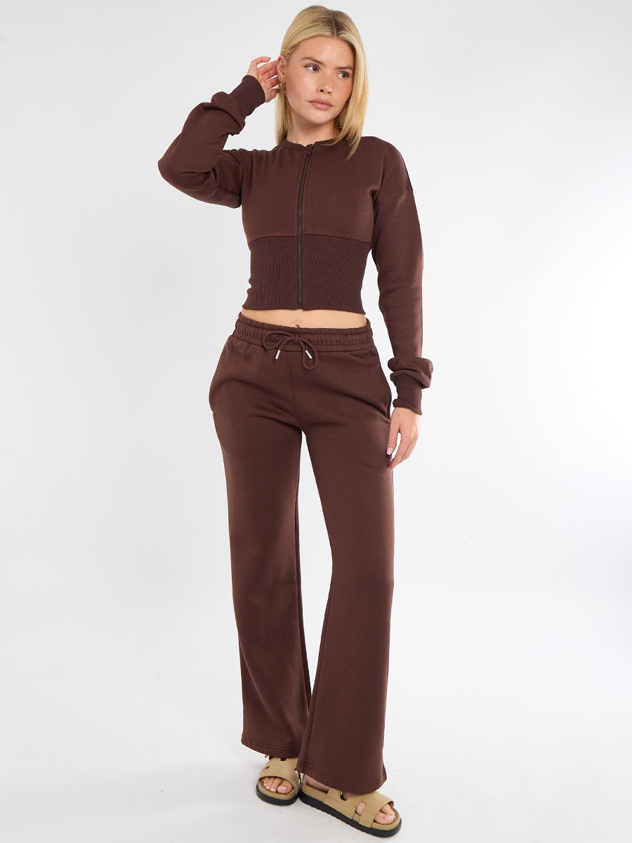 Cropped Zip Up Sweatshirt & Wide Leg Trouser Tracksuit