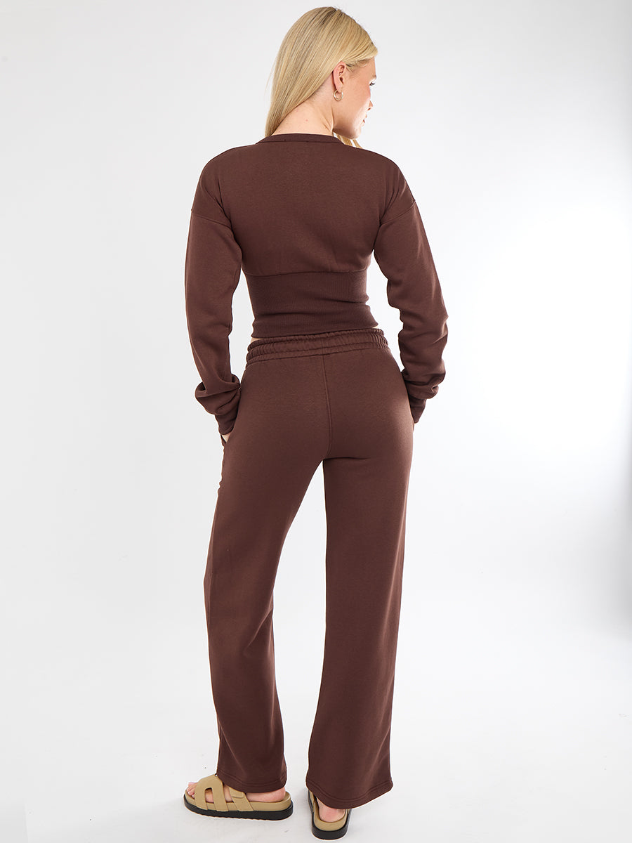 Cropped Zip Up Sweatshirt & Wide Leg Trouser Tracksuit