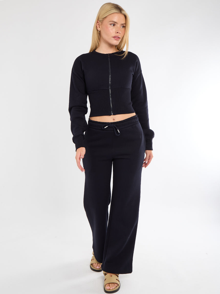 Cropped Zip Up Sweatshirt & Wide Leg Trouser Tracksuit