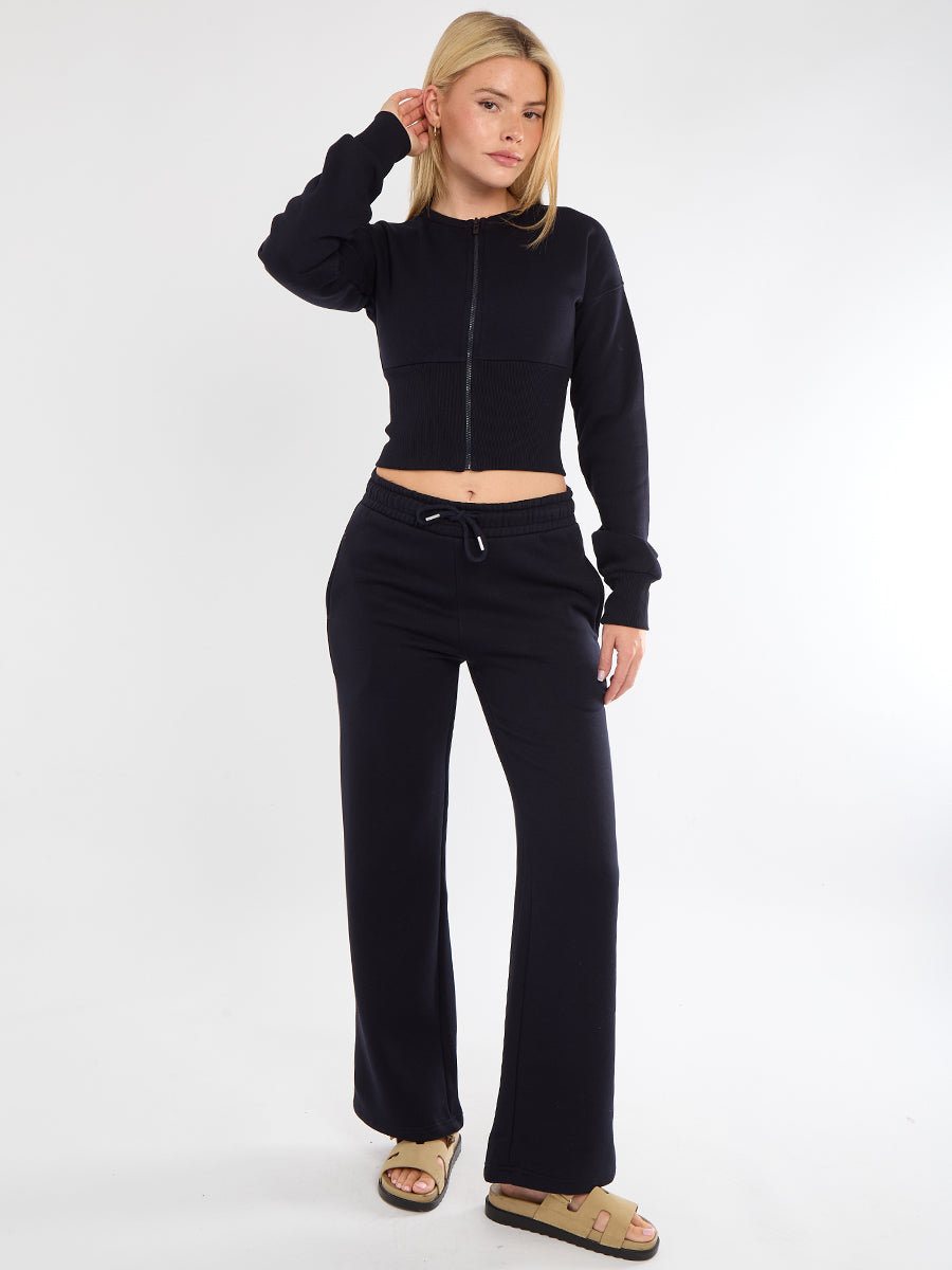 Cropped Zip Up Sweatshirt & Wide Leg Trouser Tracksuit