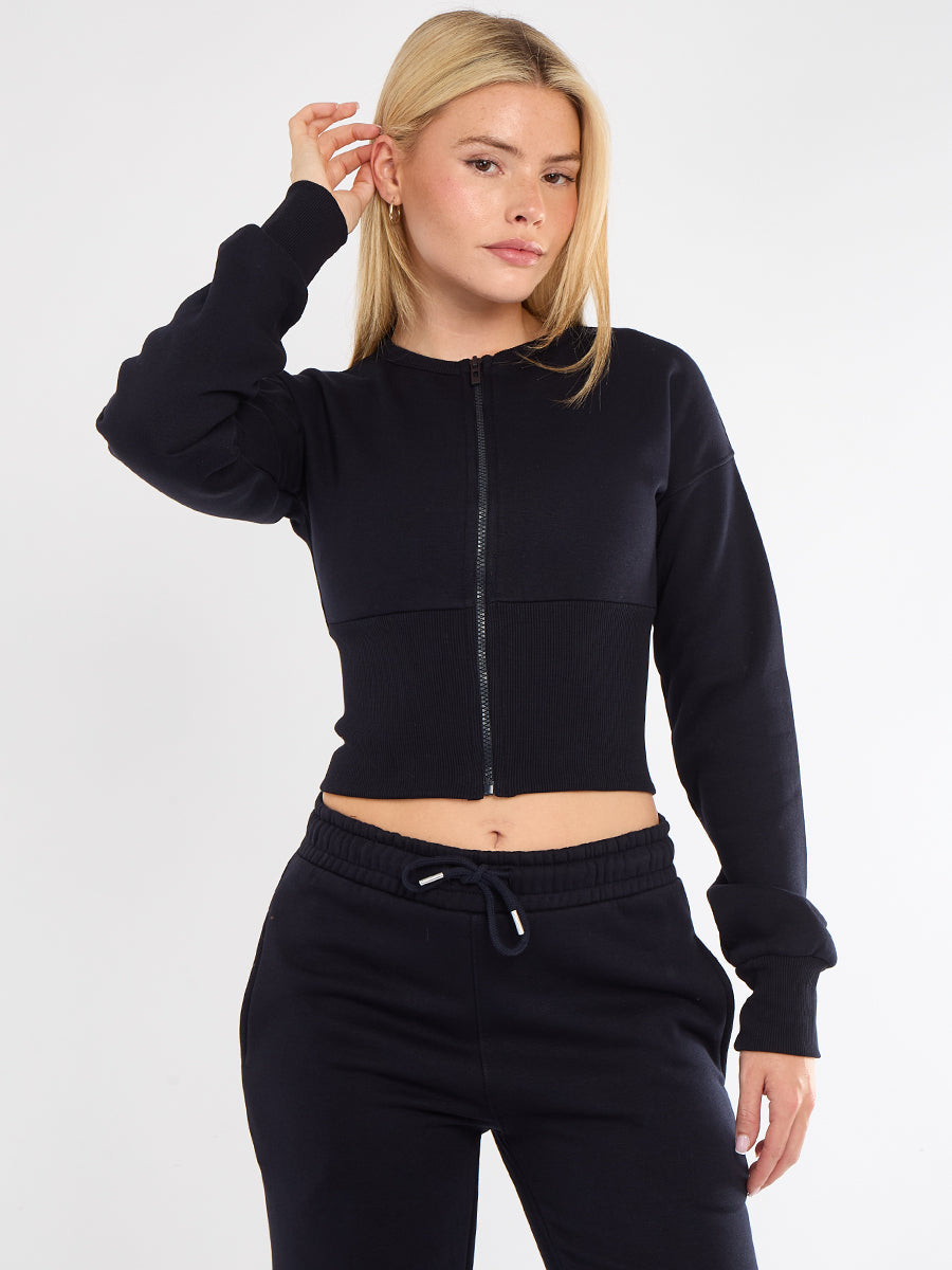 Cropped Zip Up Sweatshirt & Wide Leg Trouser Tracksuit