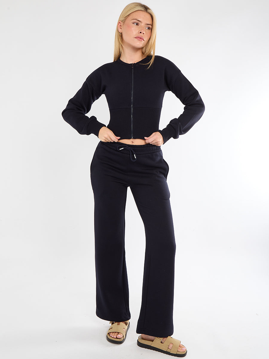 Cropped Zip Up Sweatshirt & Wide Leg Trouser Tracksuit