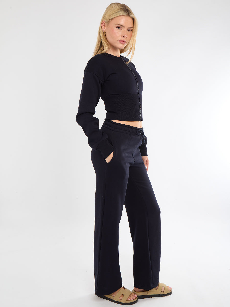 Cropped Zip Up Sweatshirt & Wide Leg Trouser Tracksuit