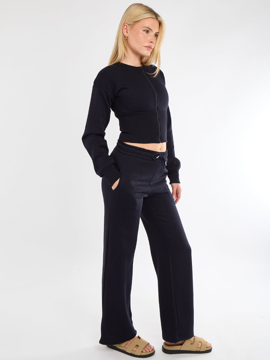 Cropped Zip Up Sweatshirt & Wide Leg Trouser Tracksuit
