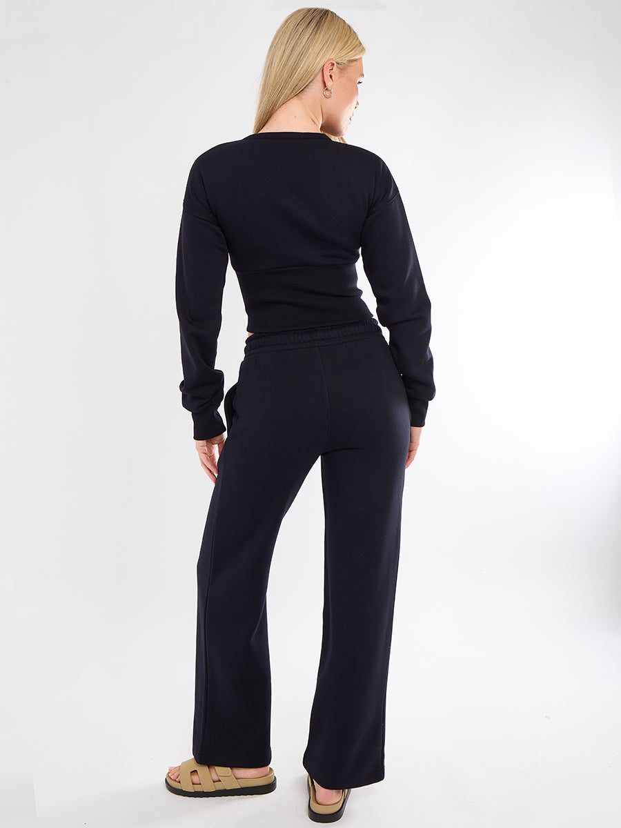 Cropped Zip Up Sweatshirt & Wide Leg Trouser Tracksuit