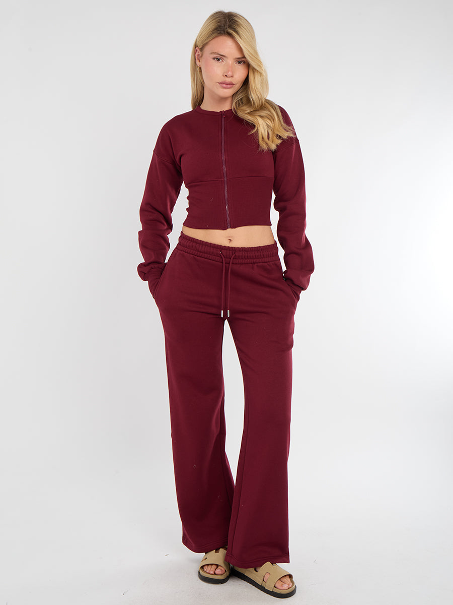 Cropped Zip Up Sweatshirt & Wide Leg Trouser Tracksuit