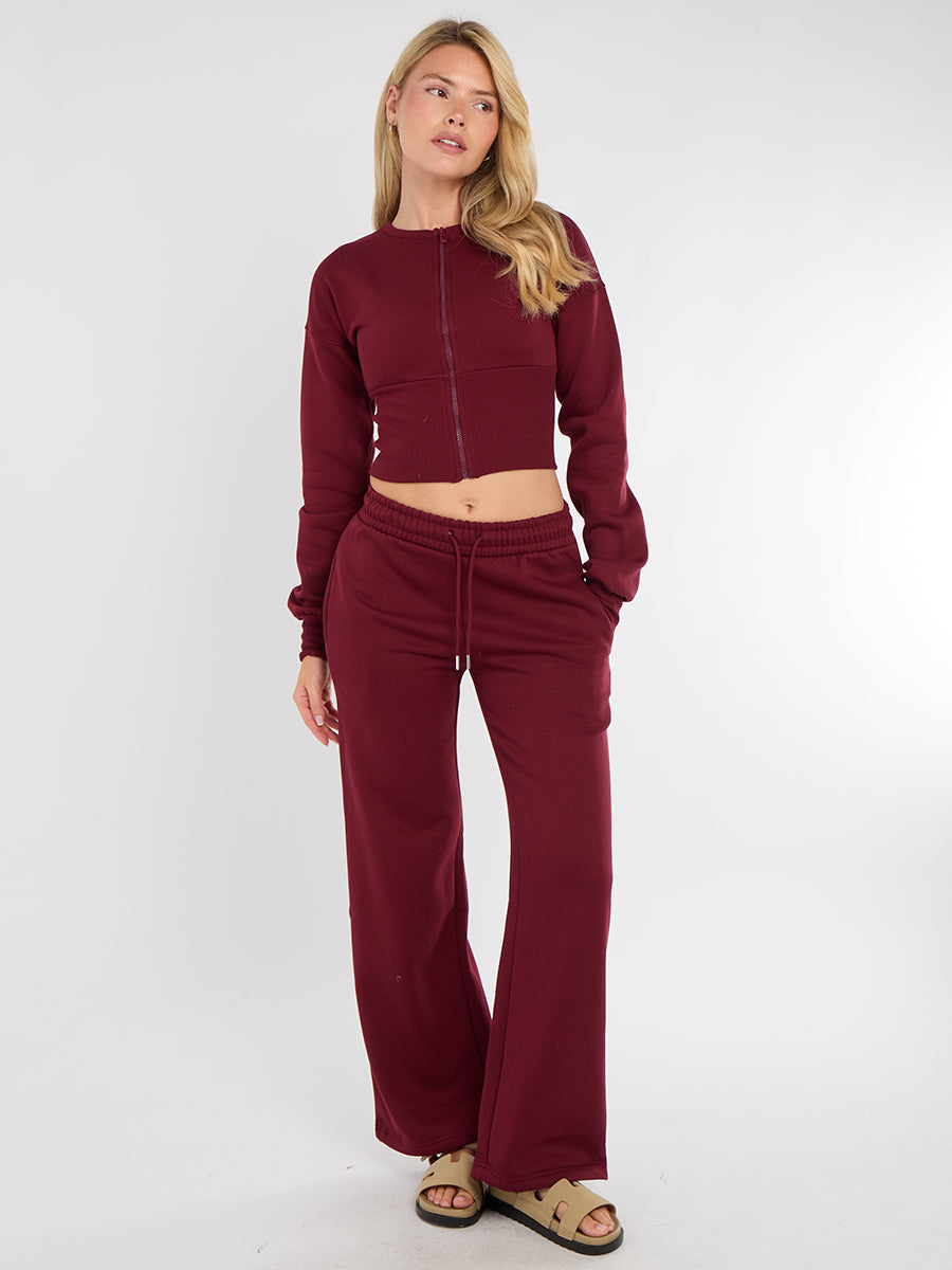 Cropped Zip Up Sweatshirt & Wide Leg Trouser Tracksuit