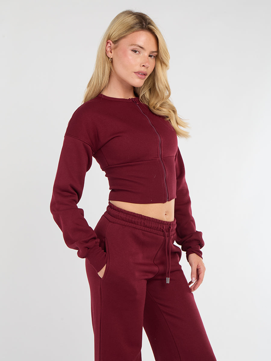 Cropped Zip Up Sweatshirt & Wide Leg Trouser Tracksuit