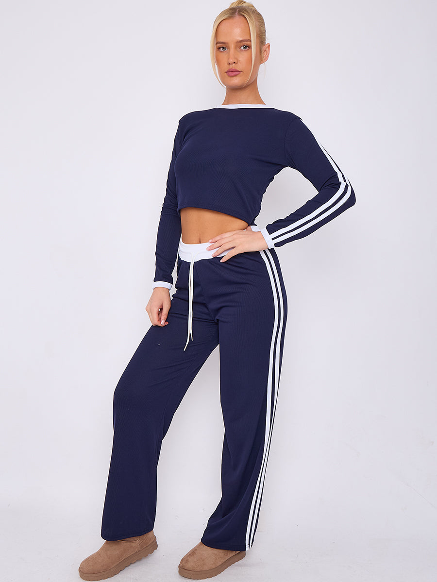 Ribbed Crop Top & Trouser Co-ord With Stripe Detail