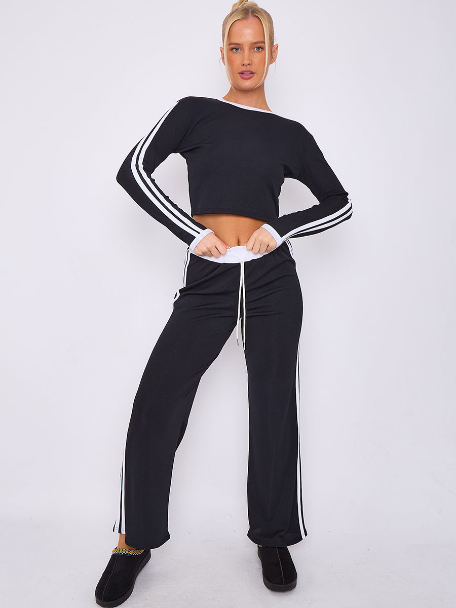 Ribbed Crop Top & Trouser Co-ord With Stripe Detail